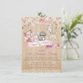 Invitation Baby Shower Fille Douce Forêt Virtuelle Par Courri (Debout devant)