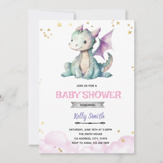 Invitation baby shower fille dragon (Devant)
