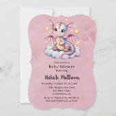 Invitation Baby shower fille dragon couleur rose Aquarelle (Devant)