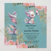 Invitation Baby shower fille dragon mignonne et papillon (Devant / Derrière)