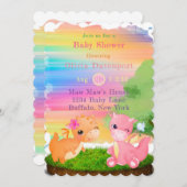 Invitation Baby shower fille dragons rose mignon (Devant / Derrière)