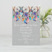 Invitation Baby shower fille Dreamcatcher blanc et rose (Debout devant)