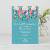 Invitation Baby shower fille Dreamcatcher Turquoise et Rose (Debout devant)