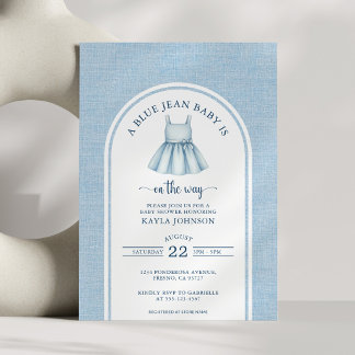 Invitation Baby Shower Fille Élégant Arc Jean Bleu