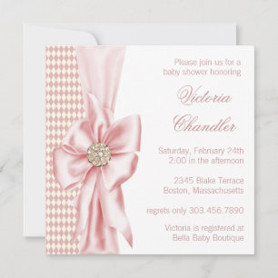 Invitation Baby Shower Fille Élégant Ivoire et Rose