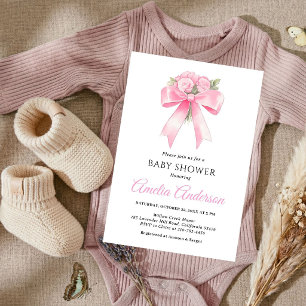 Invitation Baby Shower Fille Élégant Simple Chic Rose Ruban