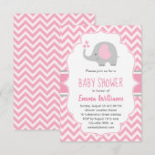Invitation Baby shower fille Eléphant gris rose mou (Devant / Derrière)