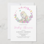 Invitation Baby shower fille Eléphant mignon (Devant)