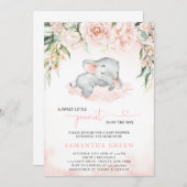 Invitation Baby Shower Fille Éléphant Rose (Devant / Derrière)