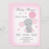 Invitation Baby shower fille éléphant rose (Devant / Derrière)