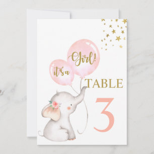 Invitation Baby shower Fille Eléphant rose Panneau Table