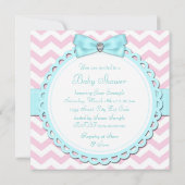 Invitation Baby Shower Fille Empreinte Rose et Bleu Turquoise (Dos)