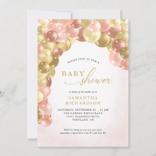 Invitation Baby shower fille en arc rose et or