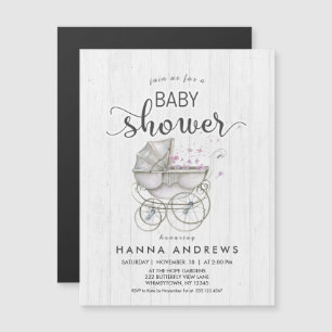 Invitation Baby shower fille en bois blanc et tran
