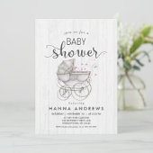 Invitation Baby shower fille en bois blanc et tran (Debout devant)