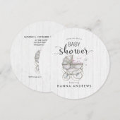 Invitation Baby shower fille en bois blanc et tran (Devant / Derrière)