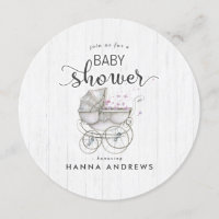 Invitation Baby shower fille en bois blanc et tran