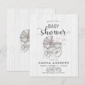 Invitation Baby shower fille en bois blanc et tran (Devant / Derrière)