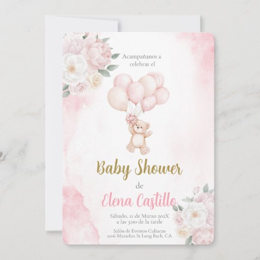 Invitation Baby shower fille en espagnol (Devant)