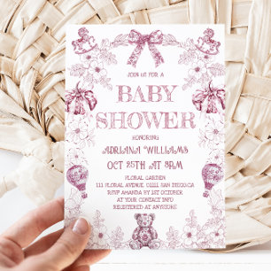 Invitation Baby shower Fille en laiton rose