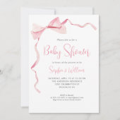 Invitation Baby shower fille en ruban rose pâle Aquarelle Bow (Devant)
