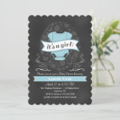 Invitation Baby shower fille en tableau bleu clair (Debout devant)