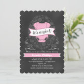 Invitation Baby shower fille en tableau rose (Debout devant)