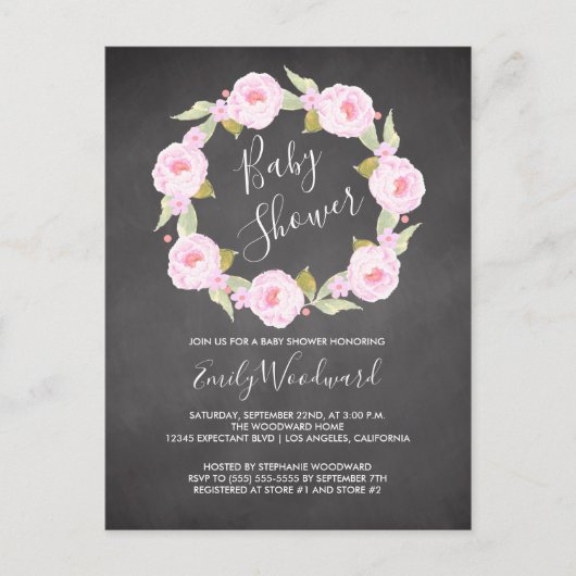 Invitation Baby shower fille en tableau rose flora (Devant)