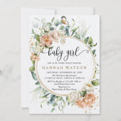 Invitation Baby shower fille Eucalyptus rose rose pâle (Devant)