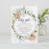 Invitation Baby shower fille Eucalyptus rose rose pâle (Debout devant)