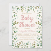 Invitation Baby shower fille Feuille Eucalyptus aquarelle (Devant)