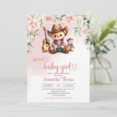 Invitation Baby shower fille fille ours en peluche mignonne (Debout devant)