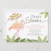 Invitation baby shower fille Flamant rose or rose (Devant)