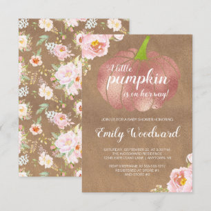 Invitation Baby Shower Fille Fleur Rose Citrouille Rustique