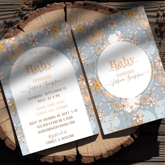 Invitation Baby shower fille Fleur sauvage Boho