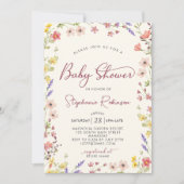 Invitation Baby shower fille Fleur sauvage de chic Script Boh (Devant)