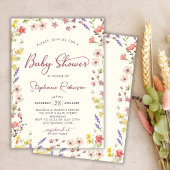 Invitation Baby shower fille Fleur sauvage de chic Script Boh