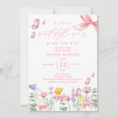 Invitation Baby shower fille Fleur sauvage de la ceinture ros (Devant)