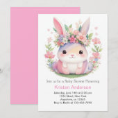 Invitation Baby shower fille Fleur sauvage lapin rose mignon (Devant / Derrière)