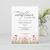 Invitation Baby shower fille Fleur sauvage rose (Debout devant)