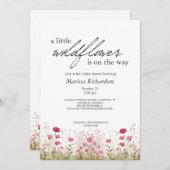 Invitation Baby shower fille Fleur sauvage rose (Devant / Derrière)