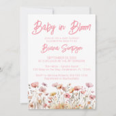 Invitation Baby shower fille Fleur sauvage rose (Devant)