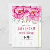 Invitation Baby shower fille fleurie à l'aquarelle rose (Devant)