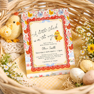 Invitation Baby Shower Fille Fleurie Petit Poussin de Printem