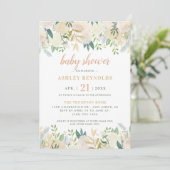 Invitation Baby Shower Fille Fleurs de Gold Crème Rosissant (Debout devant)