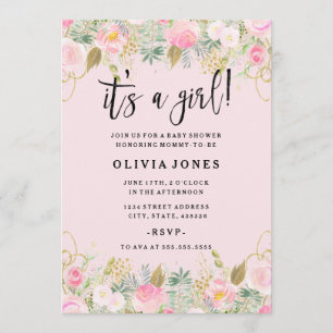Invitation Baby Shower Fille Fleurs Douces Rose