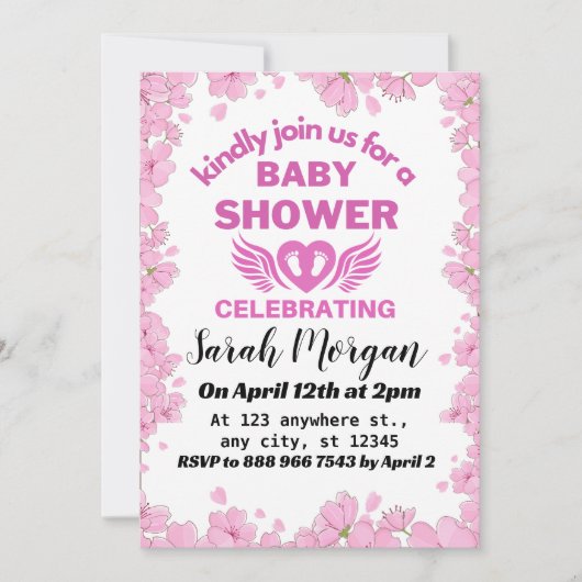 Invitation Baby shower Fille Fleurs Printemps (Devant)