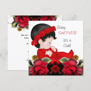 Invitation Baby Shower Fille Fleurs Rose Rouge 4a