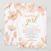 Invitation Baby shower fille floral or rose pâle (Devant / Derrière)