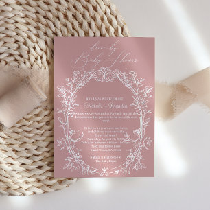 Invitation Baby Shower Fille Floral Rose Vintage Timeless
